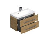 Koupelnová skříňka s chromovými úchyty a umyvadlem SAT Cube Way 80x53x40 cm dub Hickory mat CUBE280ZDH CUBE280ZDH