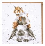 Přání Wrendale Designs Piggy in the Middle, 15x15 cm - Morče a králík