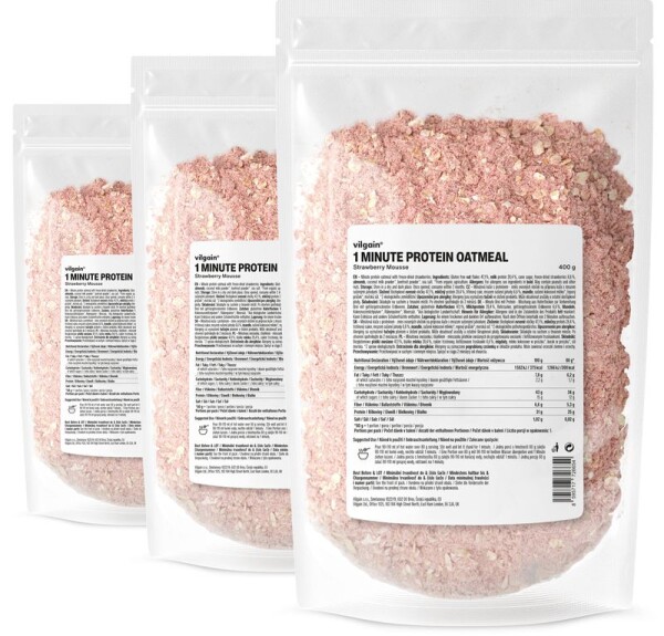 Vilgain Minutová proteinová ovesná kaše – 3× jahodový mousse 400 g