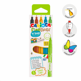 Carioca Fineliner - sada Travel, 0,5 mm, 5 ks, mix barev