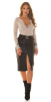 Sexy Highwaist faux leather Midi Skirt with belt barva black velikost