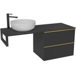 CERANO Koupelnová skříňka Velora - černá matná, úchytka zlatá + deska pod umyvadlo Navira Slim - 18 mm + konzole černá - 120x54,8x46,5 cm