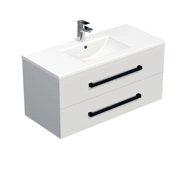 Koupelnová skříňka s černou úchytkou a umyvadlem SAT Cube Way 100x53x46 cm bílá lesk CUBE46C1002BIMOD CUBE46C1002BIMOD