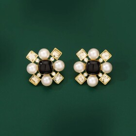 Náušnice s perlou a zirkony Aurélie, Bílá