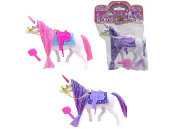 MaDe 15686 Kůň jednorožec se štětcem, uzdou, sedlem a sedlovou podložkou