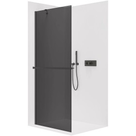 CERANO Sprchová zástěna Walk-in Onyx Y L/P - 8 mm + polička/držák na ručníky - černá matná, grafitové sklo - 70x200 cm