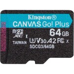 Kingston Canvas Go! Plus microSDXC 64GB s adaptérem / UHS-I V30 / čtení: až 170MBs / zápis 90MBs (SDCG3/64GB)