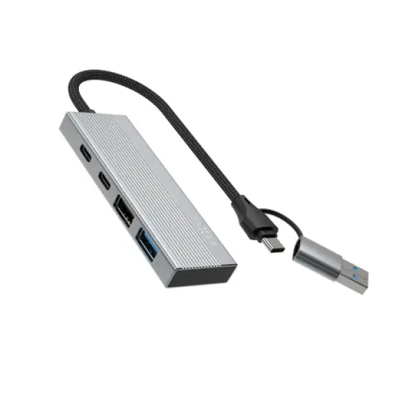 FIXED HUB Port vesmírně šedá / USB-C hub / 4v1 / hliníkový / USB-A adaptér
