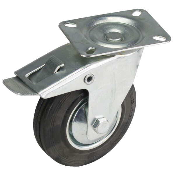 Kolečko pojezdové, 125mm, otočné+brzda, tvrdá pryž, 100 kg