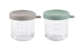 Beaba Kelímky na jídlo skleněné 2x 250 ml Green Grey (914011BB)
