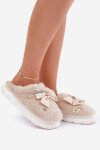 Chlupaté Pantofle S Mašlí A Ozdobami Béžové Annalira 40/41