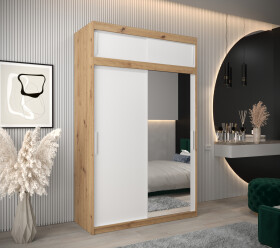 Šatní skříň Abi T2 s nástavcem Barva korpusu: Dub artisan, Rozměry: 150 cm, Dveře: Bílá
