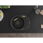 MEXEN/S - Kevin granitový dřez 1-miska s odkapávačem včetně baterie Flora, černá/zlatá metalik 6517-75-670401-57-B