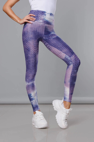 Fialové legíny s motivem TIE DYE (YW88025) odstíny fialové S (36)