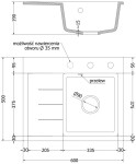 MEXEN/S - Ben granitový dřez 1 s odkapávačem pravý 600 x 500 mm, bílá, sifon černá 6523605000-20-B