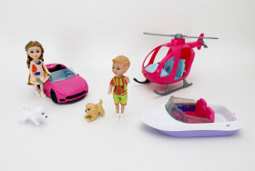 Mamido Mini panenky Leo a Nini s autem, lodí, vrtulníkem a pejsci