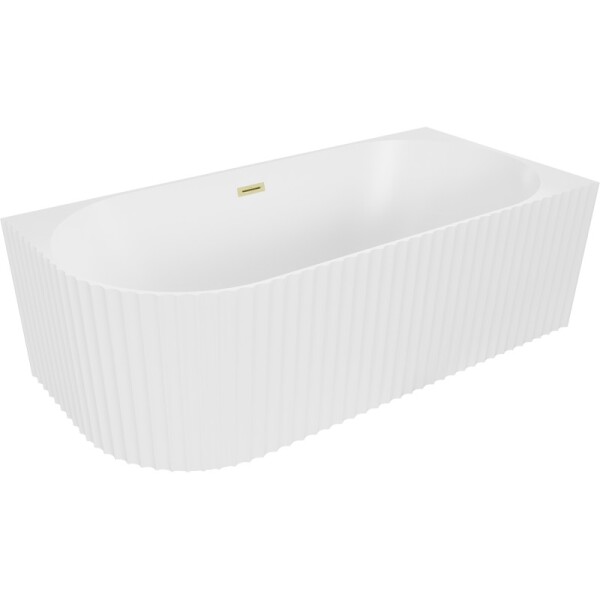 MEXEN/S - Gia volně stojící rohová vana reliéf pravá 170 x 80, bílá mat, sifon a přepad zlatá kartáčovaná 52701708001P-55