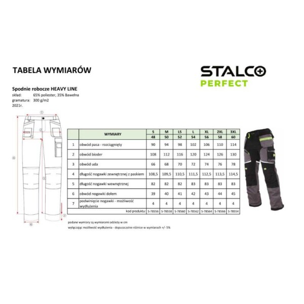 Kalhoty pracovní do pasu HEAVYLINE, S/48, STALCO PERFECT