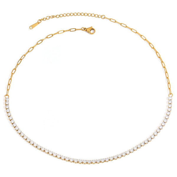 ELENYS Tennis Chain 3 mm – pozlacený náhrdelník 18K žluté zlato Délka: 38+5 cm / max. 43 cm
