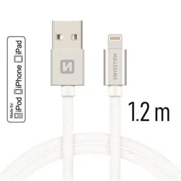 Swissten 71524203 USB 2.0 typ A na Lightning, USB 2.0, zástrčka A - zástrčka Lightning, MFi, opletený, 1,2m, stříbrný