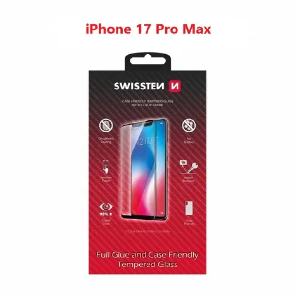 SWISSTEN FULL GLUE COLOR FRAME CASE FRIENDLY sklo pro Apple iPhone 17 Pro Max černá (54501884)