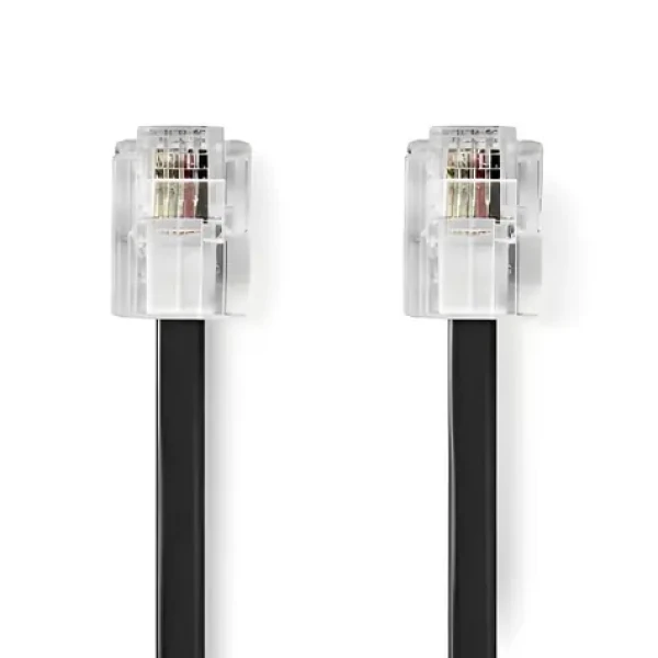 Nedis telefonní kabel RJ11-RJ11 plochý černý / Telefonní kabel / RJ11-RJ11 / pozlacené konektory / 10 m (TCGL90200BK100)