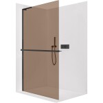 CERANO Sprchová zástěna Walk-in Onyx L-levá vzpěra - 8 mm + polička/držák na ručníky - černá matná, bronzové sklo - 90x200 cm