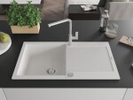 MEXEN/S - Leo granitový dřez 1 s odkapávačem včetně baterie Flora, bílá 6501-20-670401-00