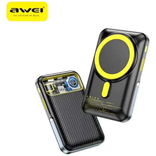Awei PA-10 černá / Powerbanka / 10000mAh / MagSafe bezdrátové nabíjení / 15W / LCD displej (PA-10)