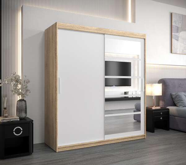 Šatní skříň Abi Ro1 Barva korpusu: Dub Sonoma, Rozměry: 150 cm, Dveře: Bílá