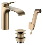 Hansgrohe - Umyvadlová baterie s výpustí Push-Open a bidetovou sprškou, EcoSmart, kartáčovaný bronz (75210140)