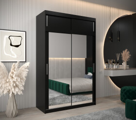 Šatní skříň Abi T3 s nástavcem Barva korpusu: Černá, Rozměry: 150 cm, Dveře: Černá