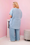 Dámská souprava Plus Size z tencelu halenka a kalhoty s vázáním světle džínový UNI