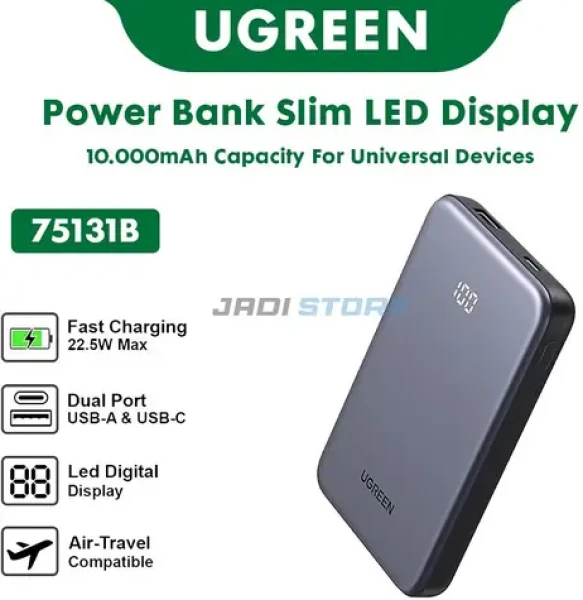 Ugreen PB507 šedá / Powerbanka / 10000 mAh / USB-C / PD 20W (75131B)