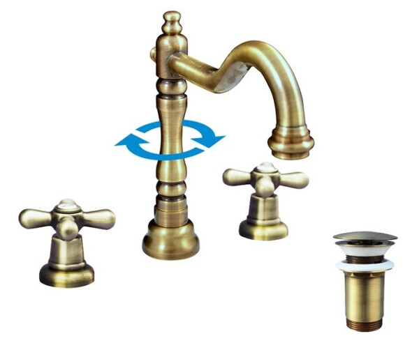 RAV Slezák - MORAVA RETRO - Umyvadlová baterie s výpustí, Stará mosaz (Bronz), 3,8" MK132.0SM