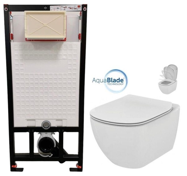 DEANTE Podomítkový rám, pro závěsné WC mísy bez tlačítka + WC Ideal Standard Tesi se sedátkem SoftClose, AquaBlade CST_WC01 X TE1
