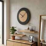 DumDekorace Nástěnné hodiny BLACK&amp;OAK 2 XXL 75 cm z dubového dřeva s tichým mechanismem
