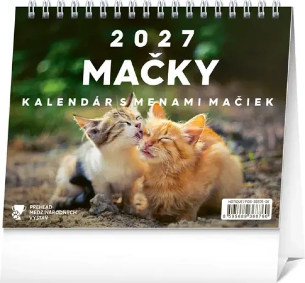 NOTIQUE Stolový kalendár Mačky 2027 / Stolní kalendář / slovenský / se jmény koček / 16,5 x 13 cm