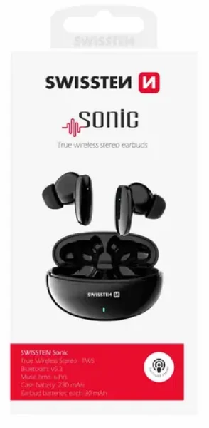 SWISSTEN SONIC TWS černá / Bluetooth sluchátka / BT 5.3 / 2x 30 mAh / 230 mAh (54400211)