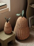 Ferm LIVING Proutěný košík s víkem Pear, přírodní barva, proutí