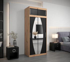 Šatní skříň Abi E0 s nástavcem Barva korpusu: Dub artisan, Rozměry: 100 cm, Dveře: Černá