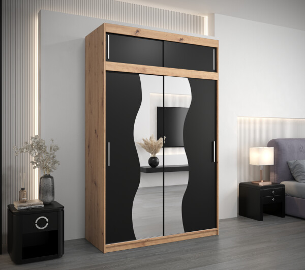 Šatní skříň Abi Mr s nástavcem Dveře: Černá, Rozměr: 150 cm, Korpus: Dub artisan