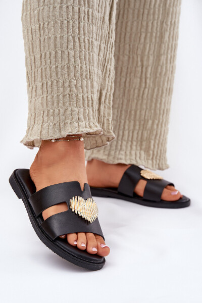 Dámské Pantofle Na Plochém Podpatku Se Zlatou Dekorací Černé Karinma 36