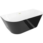 MEXEN/S - Oval Slim volně stojící vana nástěnná 170 x 80, bílá/černá, sifon a přepad zlatá kartáčovaná 52661708075-55