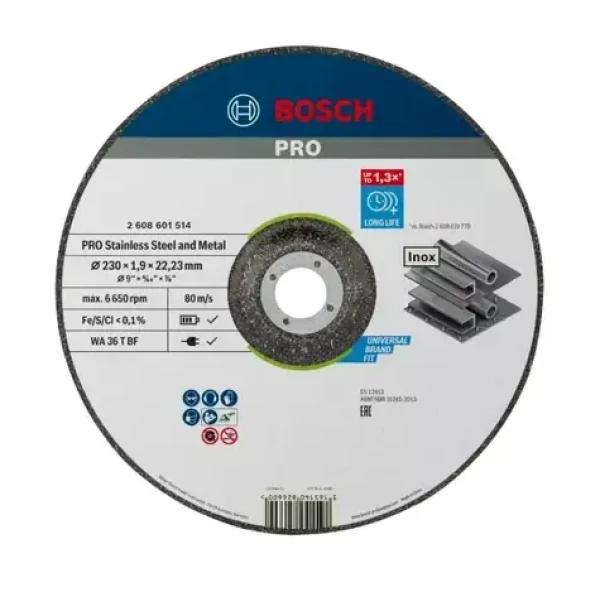 BOSCH 2608601514 / Řezací kotouč na nerezovou ocel / Průměr 230 x 22.23 mm / Šířka řezu 1.9 mm (2608601514)