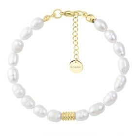 Perlový náramek Lucia Gold - chirurgická ocel, Zlatá 16 cm + 3 cm (prodloužení) Bílá