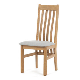Dřevěná jídelní židle, potah stříbrná látka, masiv dub, přírodní odstín