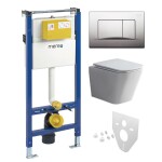 Mereo WC set - Smart flush rimless WC hranaté, modul pro sádrokarton, chrom hranaté tlačítko matné MM02NSETRT321