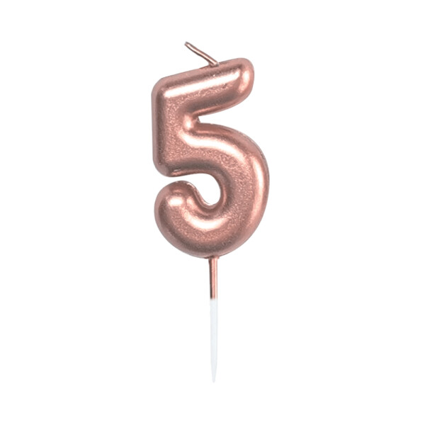 Svíčka dortová rose gold 5 cm číslo 5 - Albi