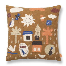 Ferm Living Polštář z organické bavlny Village Sugar Kelp 40 x 40 cm, hnědá barva, textil
